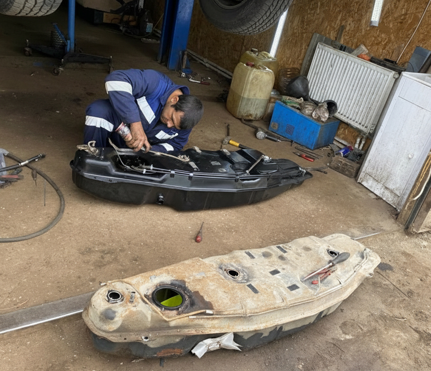 Austausch Kraftstofftank Mitsubishi Pajero III IV 3.2 Diesel – Kunststoff Ersatztank Einbau